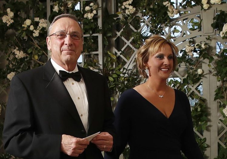 Gov. Paul LePage and Lauren LePage arrive for a state dinner with French President Emmanuel Macron and President Trump at the White House on April 24.