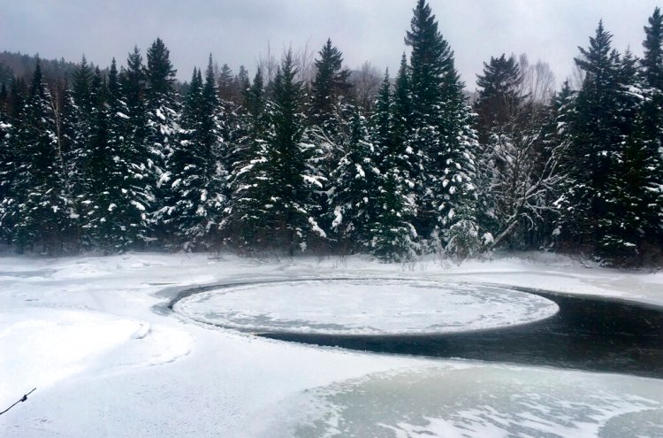 An ice disk that’s about 30 or 40 feet across at Baxter State Park in Millinocket, Maine on Wednesday.  It's smaller than the ice disk measuring about 100 yards across formed in the Presumpscot River in Westbrook and garnered media attention around the world.  