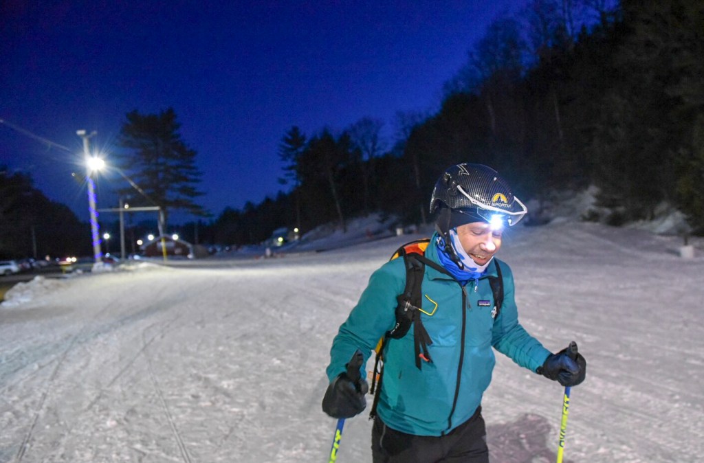 Skiing uphill at Lost Valley