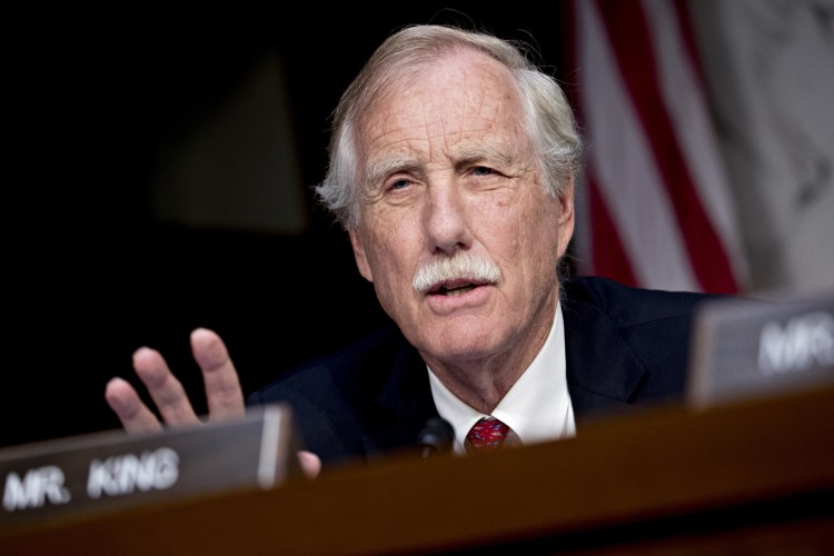 Sen. Angus King, I-Maine, during a Senate Intelligence Committee confirmation hearing in Washington, D.C., on May 9, 2018. 