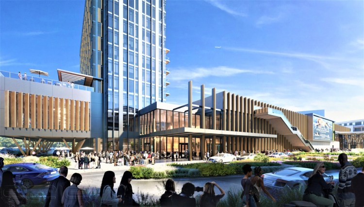 An artist's rendering of the $75 million convention center proposed at the Rock Row mixed-use development in Westbrook.