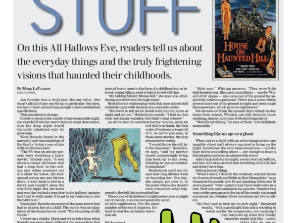 Green pants. ‘The Blob.’ The basement sump pump. A look into the shadows behind your childhood fears