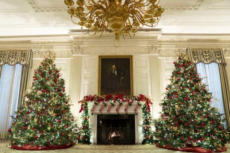 The State Dining Room of the White House is decorated for the holiday season Monday in Washington. 

