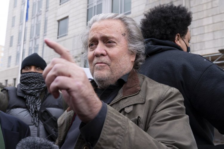 Former White House strategist Steve Bannon, shown Monday, has requested that a not-guilty plea be entered for him to charges of contempt of Congress. 