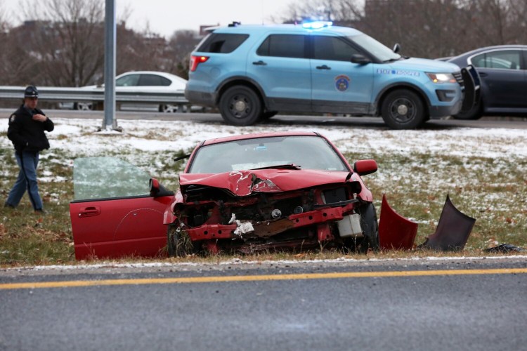 PORTLAND, ME - DECEMBER 10: A serious crash occurred on the southbound lanes of Interstate 295 in the area of Forest Avenue in Portland on Friday. (Staff photo by Ben McCanna/Staff Photographer)