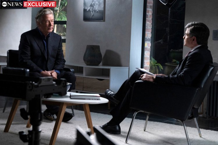 Actor-producer Alec Baldwin, left, during an interview with “Good Morning America” co-anchor George Stephanopoulos. The hour-long interview about the fatal shooting on the set of Baldwin's film “Rust,” will air 8 p.m. Thursday.