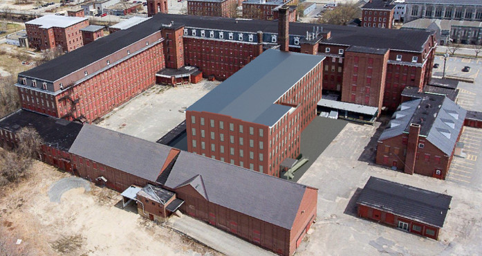 A rendering shows the redeveloped Picker House in the center of the Continental Mill complex.