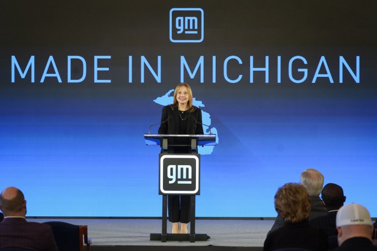Mary Barra, General Motors CEO, attends a  news conference on Tuesday in Lansing, Mich. She said Michigan will become “the epicenter of the electric vehicle industry” thanks to the new investment. 