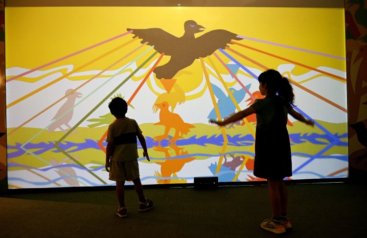 PORTLAND, ME Ð September 6: Children visiting the Beautiful Blackbird exhibit try the gesture animation activity at the ChildrenÕs Museum and Theater of Maine Wednesday, September 6, 2023. (Shawn Patrick Ouellette/Staff Photographer)