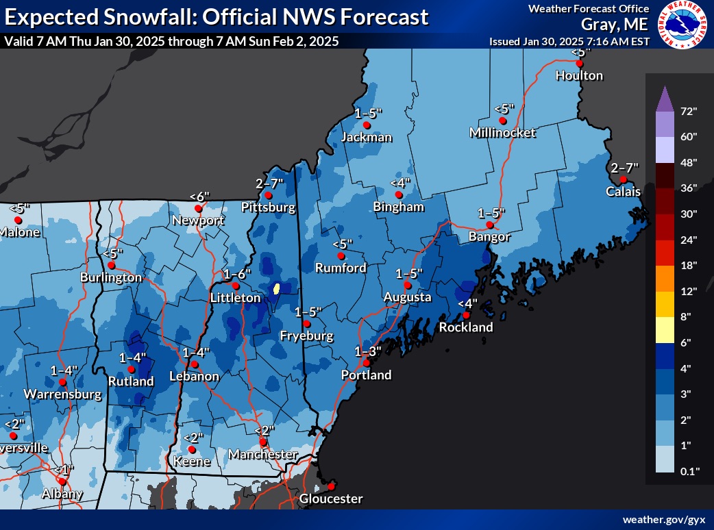 National Weather Service snowfall prediction for Jan. 31, 2025.