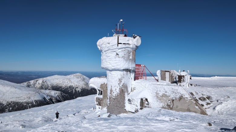 Rare bluebird day allows winter climb to Mount Washington summit